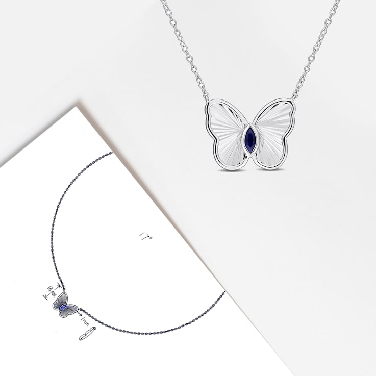 1/6 CT TGW Created Blue Sapphire Butterfly Necklace with Chain in
Sterling Silver