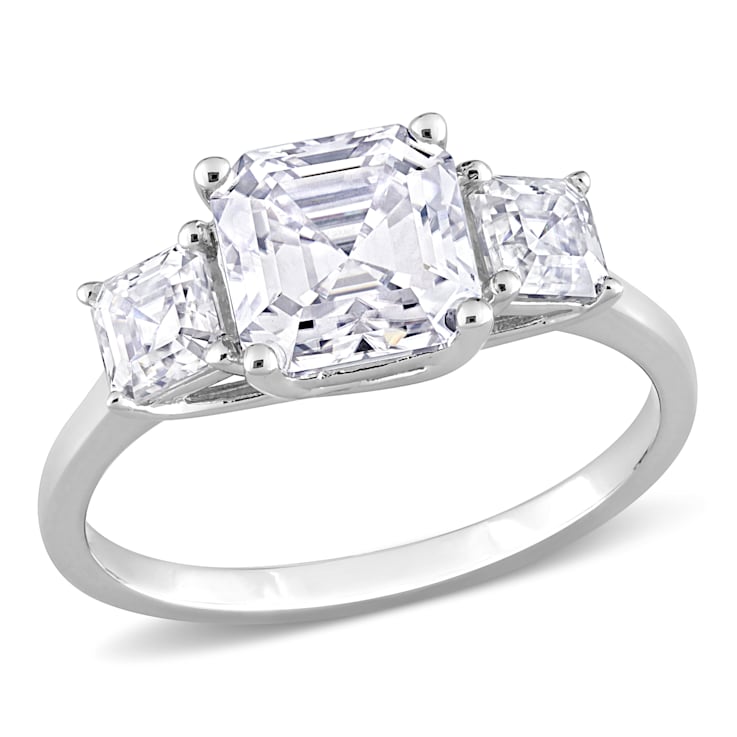 2 3/4 CT TGW Created Moissanite 3-Stone Ring in Sterling Silver