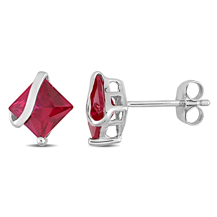 2 1/3 CT TGW Created Ruby Stud Earrings in 10K White Gold