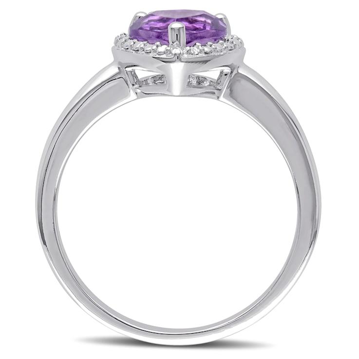 1 CT TGW Amethyst Heart Halo Ring in Sterling Silver