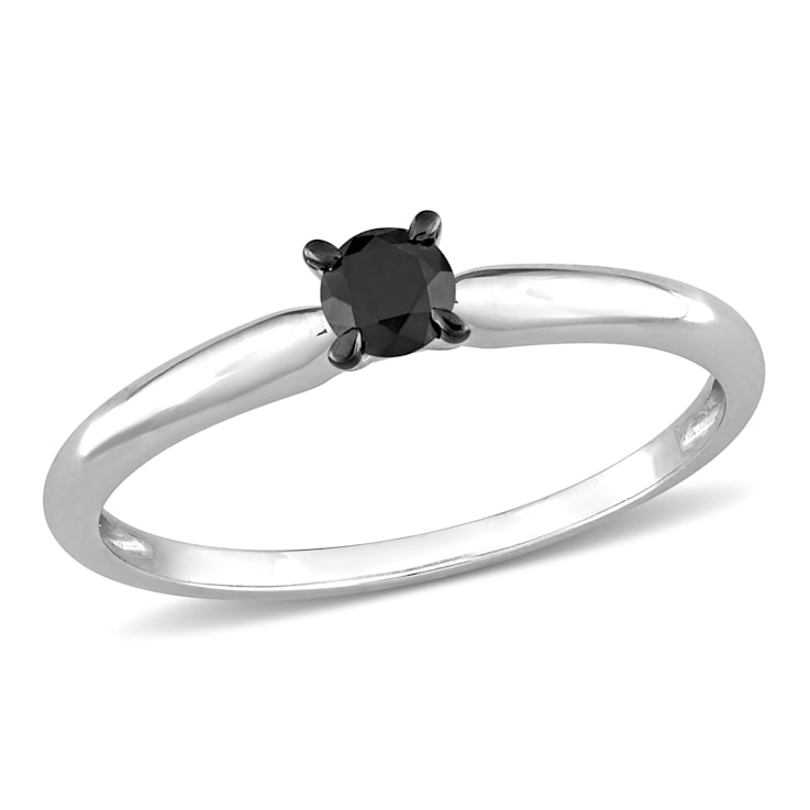 1/4 ct Black Diamond Solitaire Engagement Ring in 14K White Gold