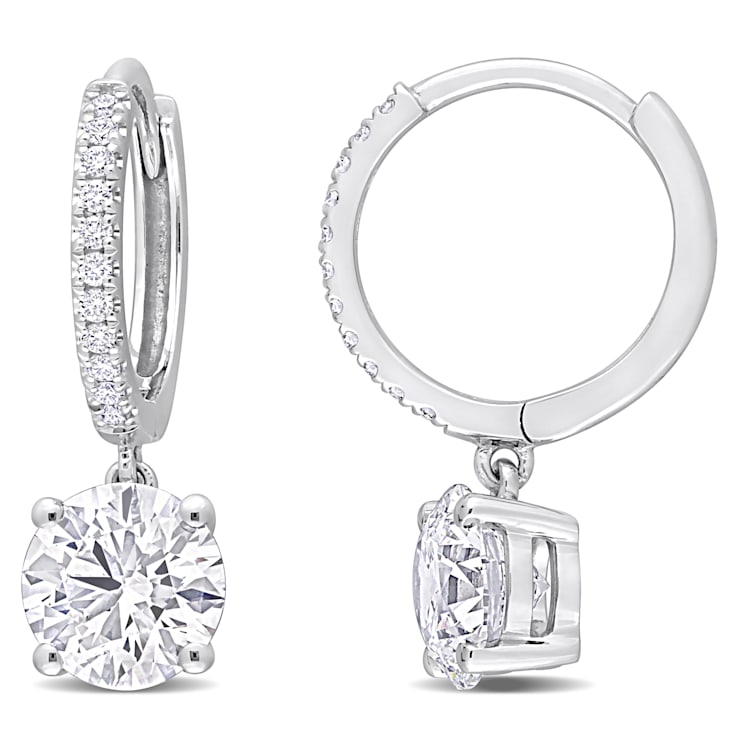 2 1/10 CT TGW Lab Grown Diamond Huggie Charm Earrings in 14K White Gold