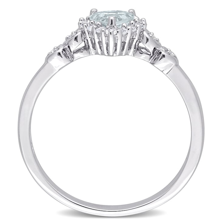 1/2 CT TGW Aquamarine and White Topaz with Diamond Accent Halo Ring in
Sterling Silver