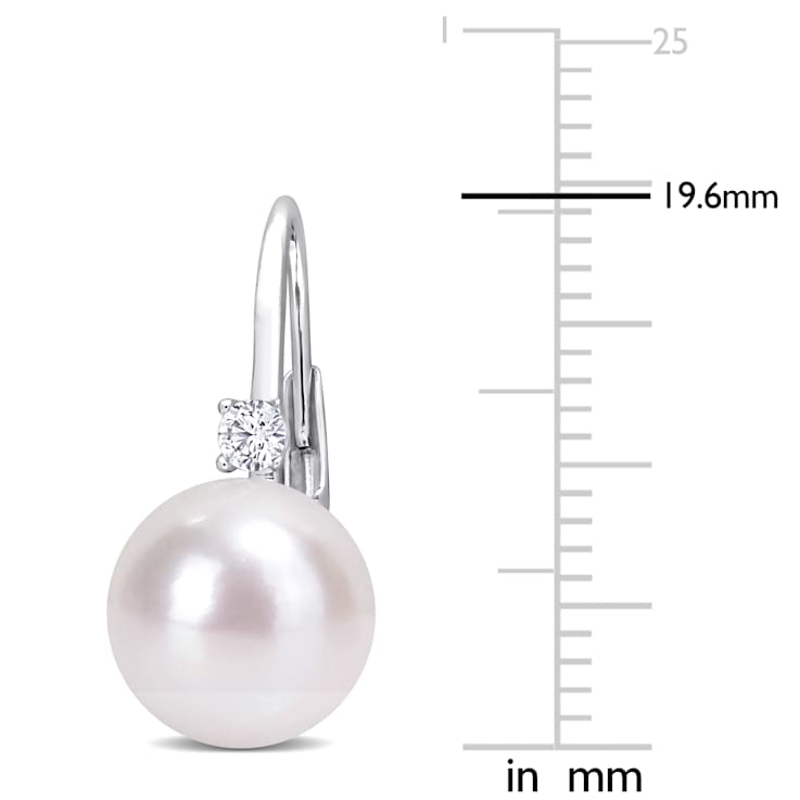 9-9.5MM Freshwater Cultured Pearl and 1/7 CT TGW Cubic Zirconia Earrings
in Sterling Silver