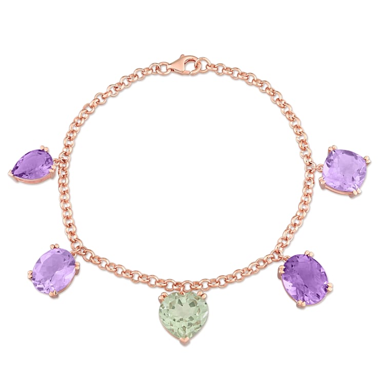 17 1/4 CT TGW Amethyst and Green Quartz Station Bracelet in Rose Plated
Sterling Silver