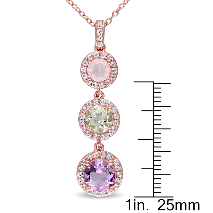3 CT TGW Multi-Gemstones Drop Pendant with Chain in Rose Plated Sterling Silver