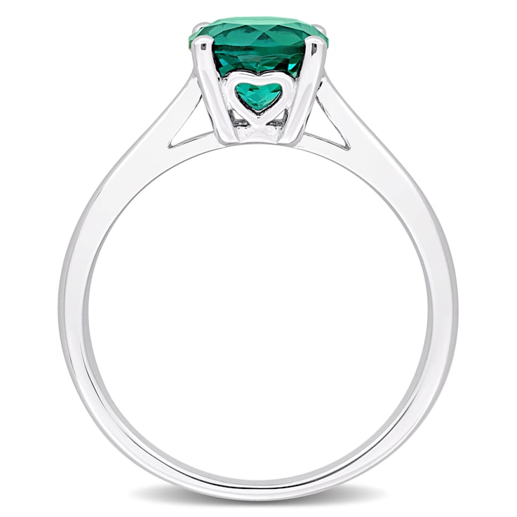 1 1/7 CTW Created Emerald Solitaire Ring in Sterling Silver