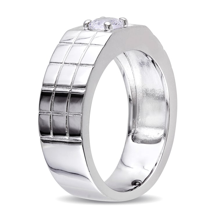 1/3 CT TGW CREATED WHITE SAPPHIRE MENS RING IN STERLING SILVER