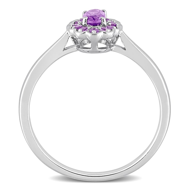 1/3 CT TGW Amethyst Halo Promise Ring in Sterling Silver