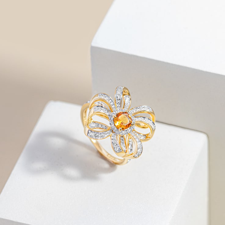 7/8 CT Madeira Citrine and White Topaz Flower Cocktail Ring in 18k Gold
Plated Sterling Silver