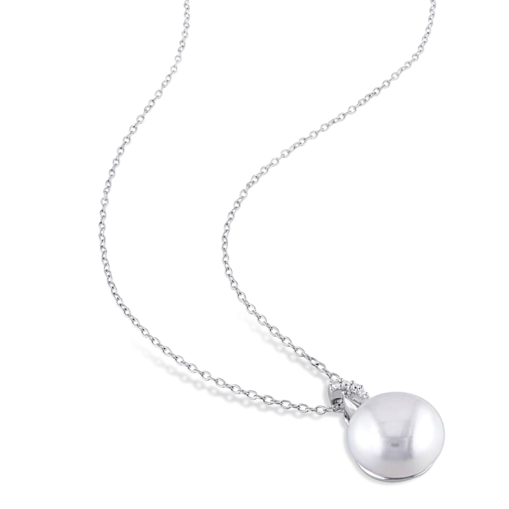 12-12.5MM Freshwater Cultured Pearl and Diamond Twist Pendant with Chain
in Sterling Silver