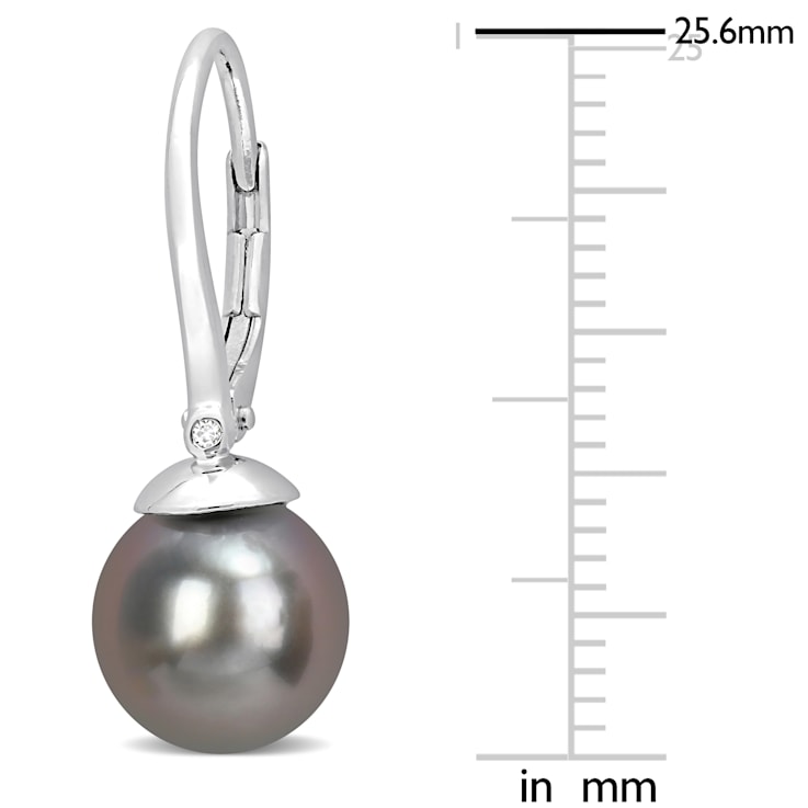 8-8.5 MM Black Tahitian Cultured Pearl and Diamond Accent Earrings in
Sterling Silver
