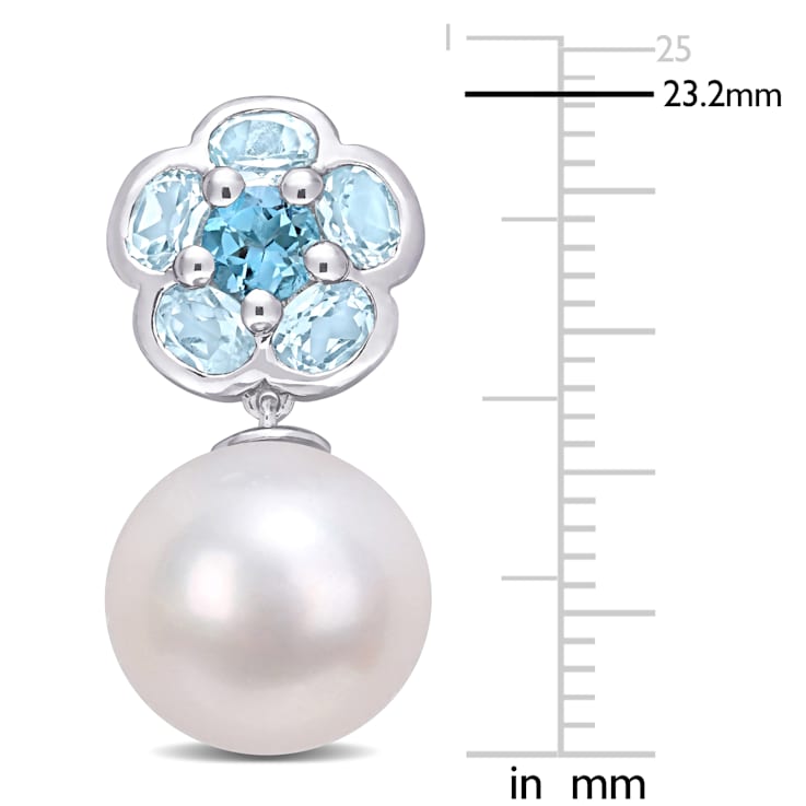 11-12MM Cultured Pearl and 3 1/10 CT TGW London and Sky Blue Topaz
Earrings in Sterling Silver