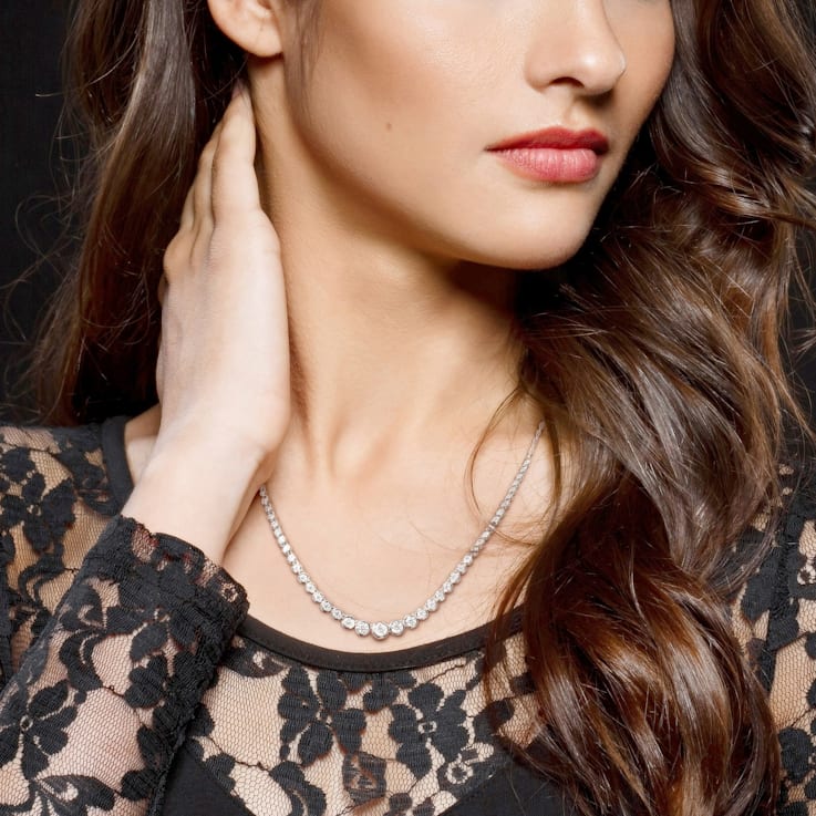 2 3/4 CT TGW Created Moissanite Graduated Necklace in Sterling Silver