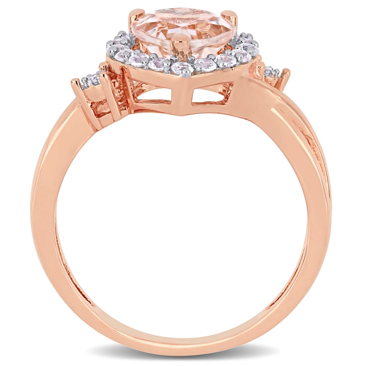 1 2/5 CT TGW Morganite, Created Sapphire and Diamond Ring in 18K Rose
Gold Over Sterling Silver
