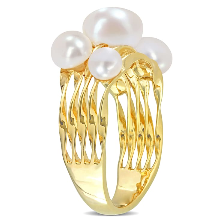 4-7.5MM Freshwater Cultured Pearl Coil Ring in Yellow Plated Sterling Silver