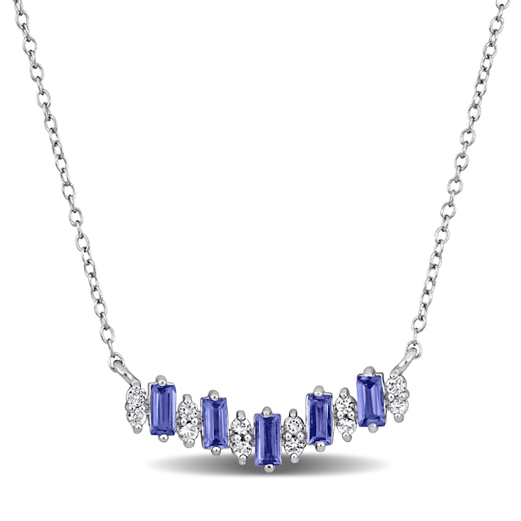 1 1/10 CT TGW Tanzanite and White Topaz Necklace in Sterling Silver