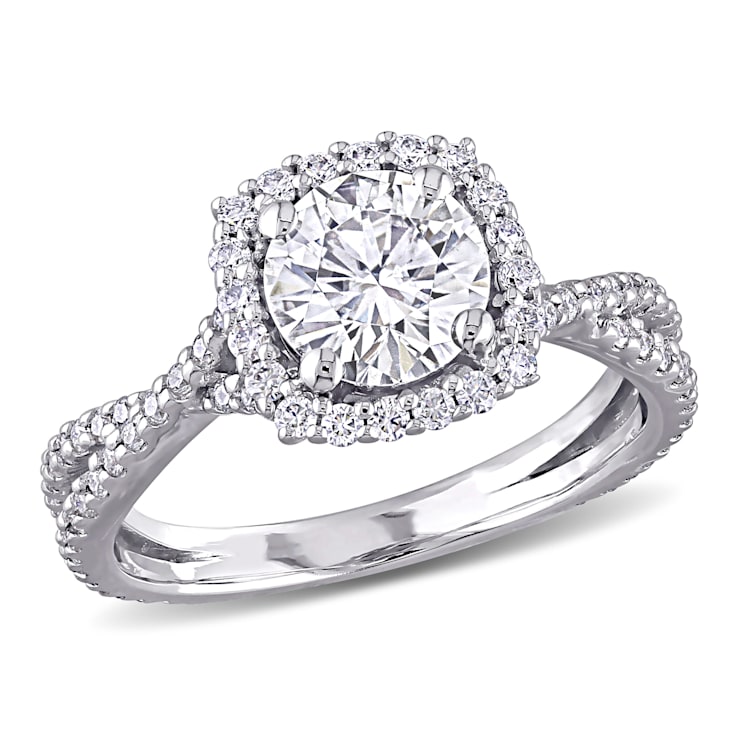 1-1/2 CT DEW Created Moissanite Halo Crossover Engagement