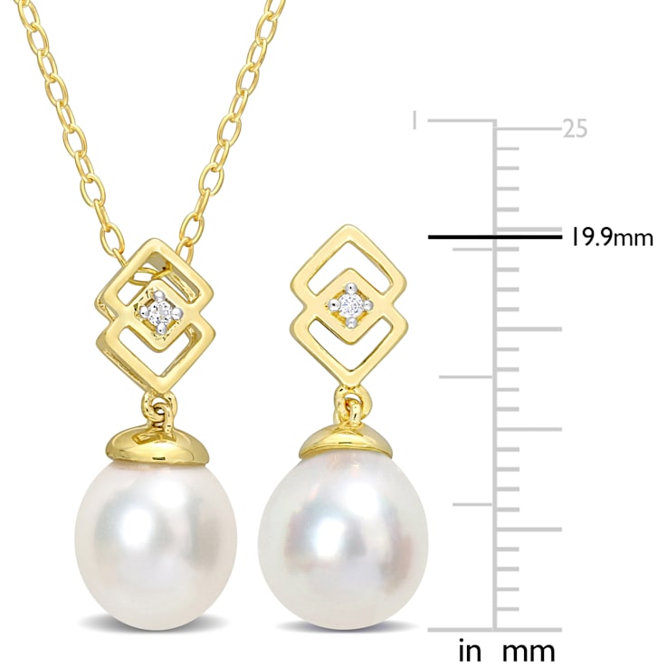 8-9MM South Sea Cultured Pearl & Topaz Earrings & Necklace Set
in Yellow Plated Sterling Silver