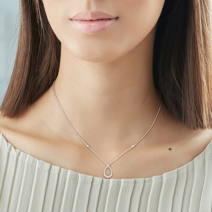 2/5 CT TW Diamond Open Teardrop Necklace in 14K White Gold