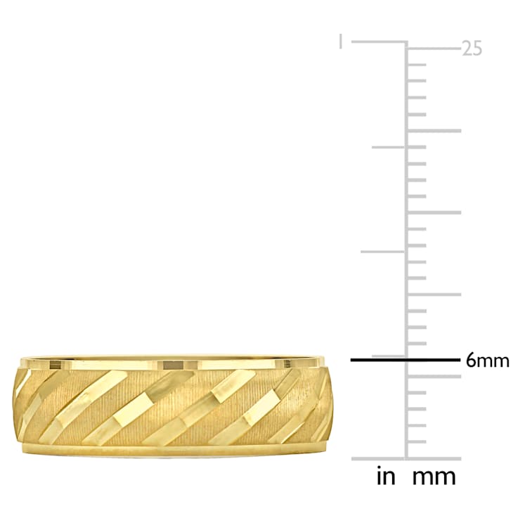 Men's 6mm Striped Wedding Band in 10K Yellow Gold