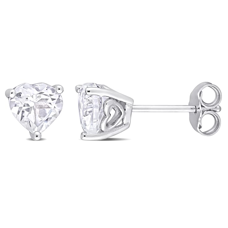 2 CT TGW Heart White Topaz Stud Earrings in Sterling Silver