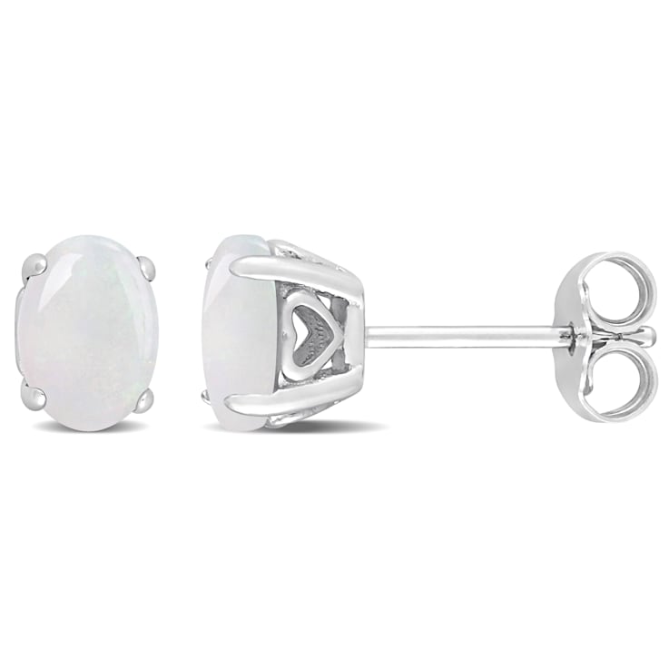 7/8 CT TGW Oval Opal Stud Earrings in Sterling Silver