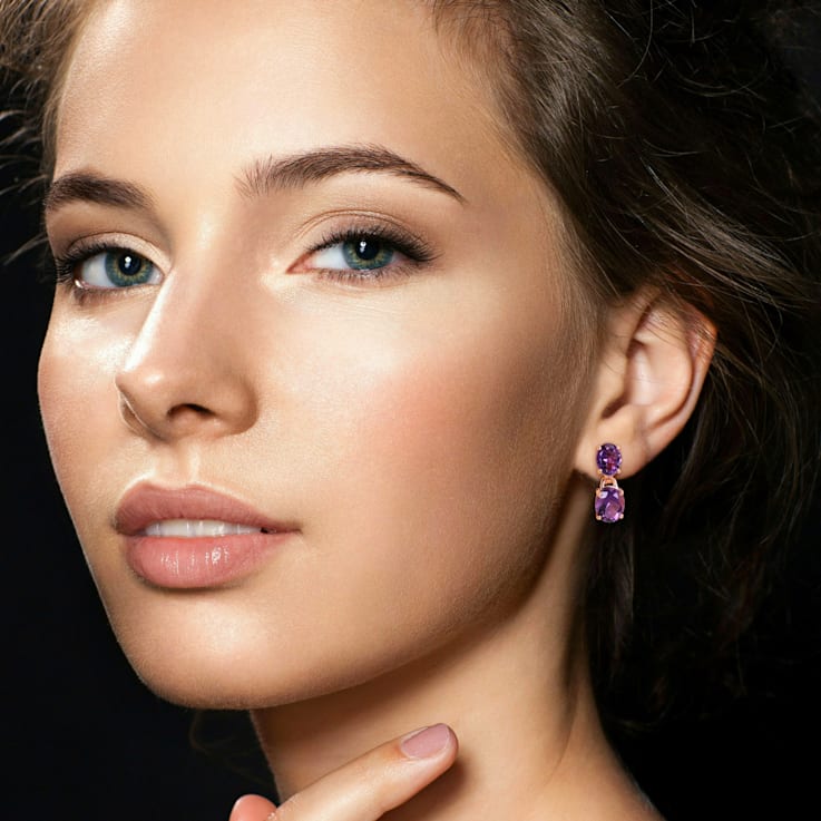 8 1/10 CT TGW Africa-Amethyst Dangle Earrings in Rose Gold Plated
Sterling Silver