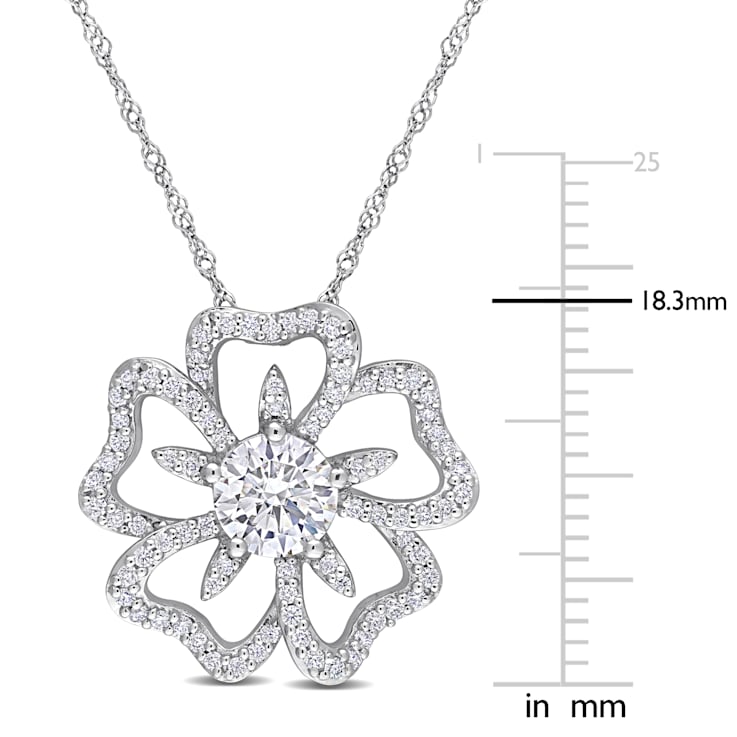 1 1/10 CT DEW Created Moissanite Flower Pendant with Chain in Sterling Silver