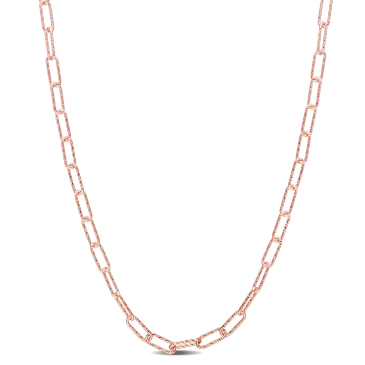 Fancy Paperclip Chain Necklace in Rose Plated Sterling Silver