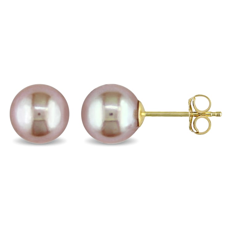 7-7.5MM Pink Freshwater Cultured Pearl Stud Earrings in 14K Yellow Gold