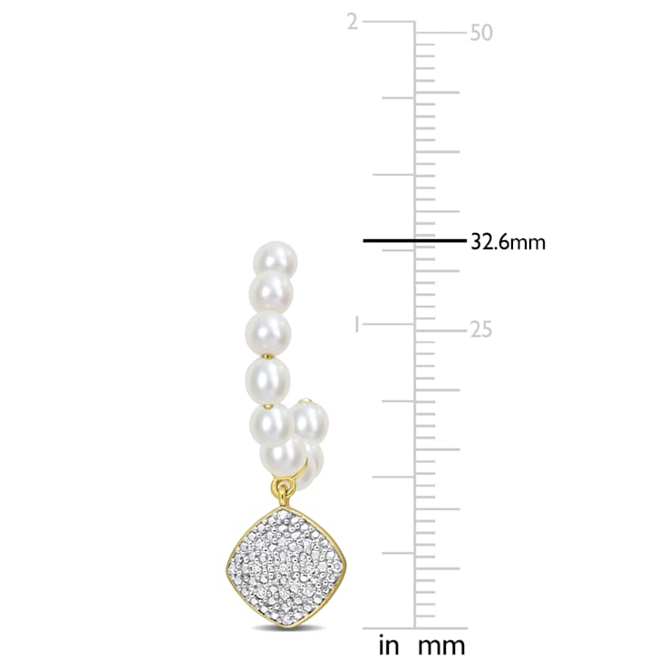 3.5-4MM Freshwater Cultured Pearl and 1/10 CT TW Diamond Drop Earrings
in 10K Yellow Gold
