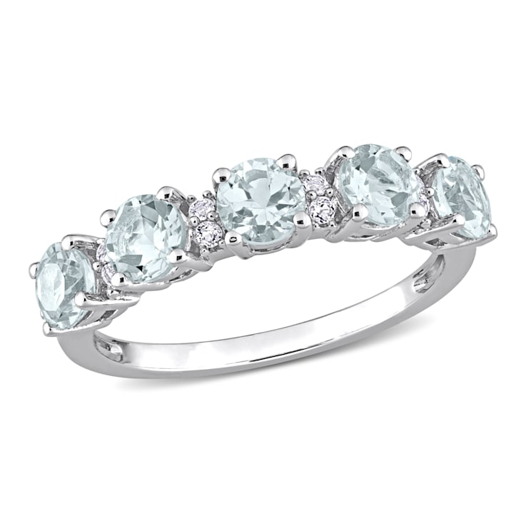 1 3/8 CT TGW Aquamarine and White Topaz Semi-Eternity Ring in Sterling Silver