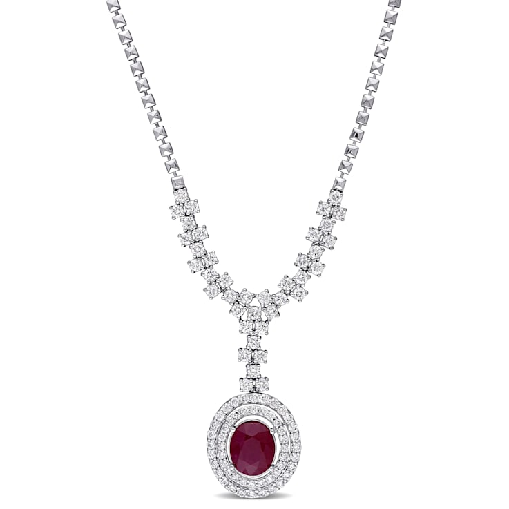 3 3/4 CT TGW Ruby and 2 3/4 CT TW Diamond Lariat Necklace in 14K White Gold