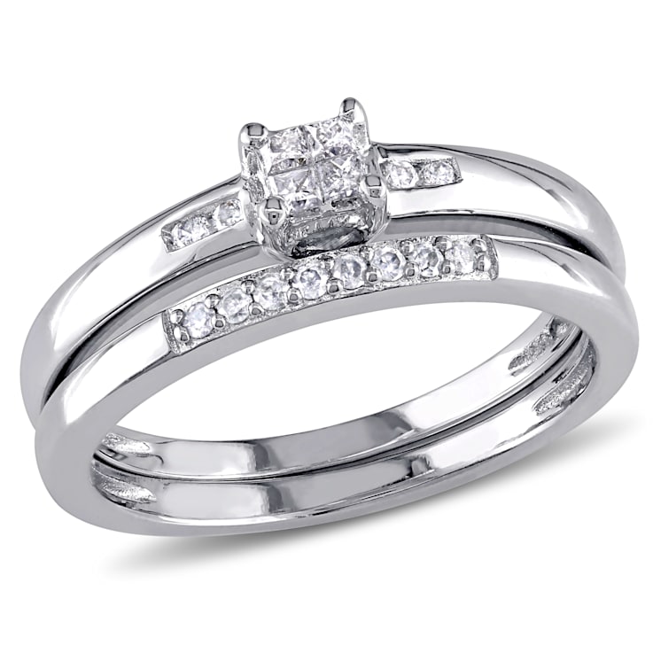 1/6 CT TW Princess Cut Diamond Quad Bridal Set in Sterling Silver