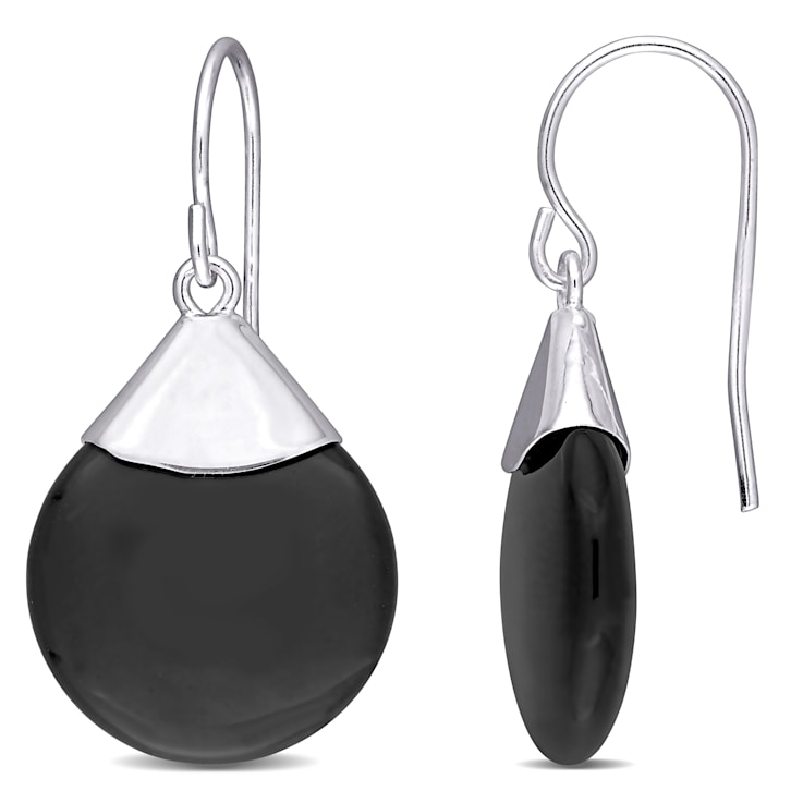 14 1/2 CT TGW Onyx Hook Earrings in Sterling Silver