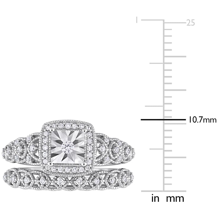 1/3 CT TW Diamond Square Halo Bridal Ring Set in Sterling Silver