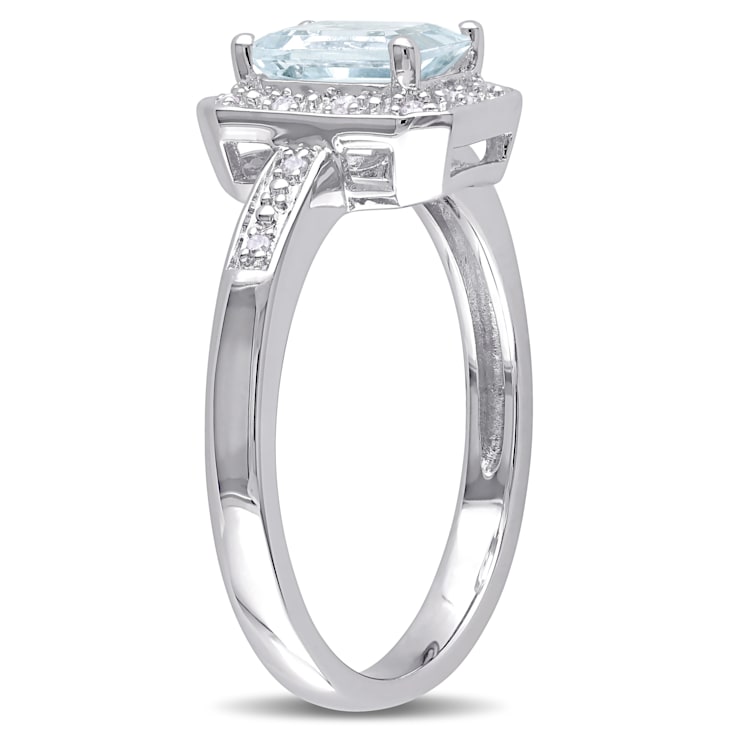 1 CT TGW Aquamarine and Diamond Accent Ring in Sterling Silver