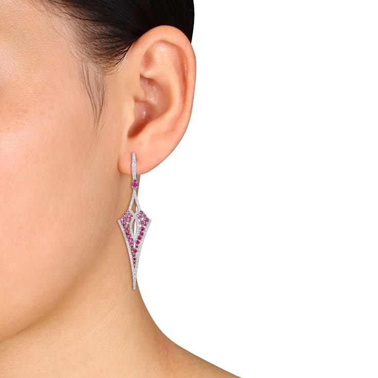 1 4/5 CT TGW Ruby and 1 1/2 CT TW Diamond Leverback Earrings in 14K
White Gold
