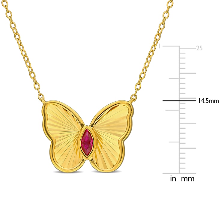 1/5 CT TGW Created Ruby Butterfly Necklace in Yellow Plated Sterling Silver