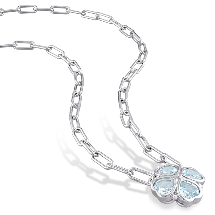 3 7/8 CT TW Sky Blue Topaz and Diamond Accent Floral Heart Paperclip
Chain Sterling Silver Necklace