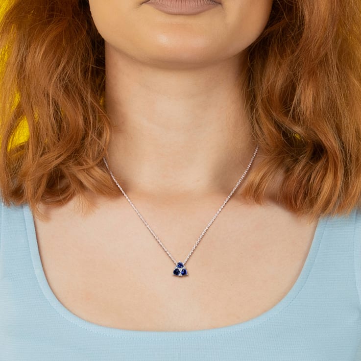 1 1/2 CT TGW Created Blue and White Sapphire 3-Stone Pendant with Chain
in Sterling Silver