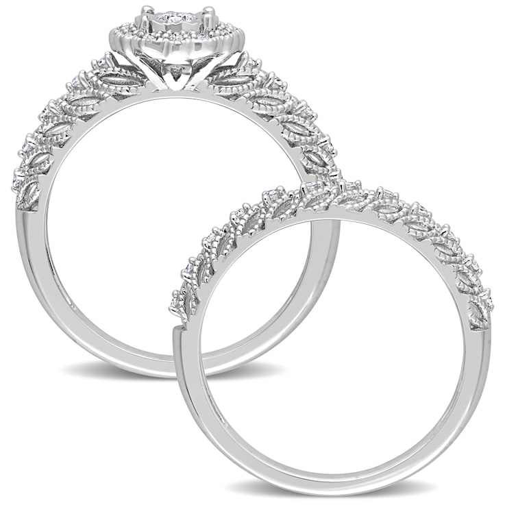 1/4 CT TW Diamond Octagon Halo Bridal Ring Set in Sterling Silver