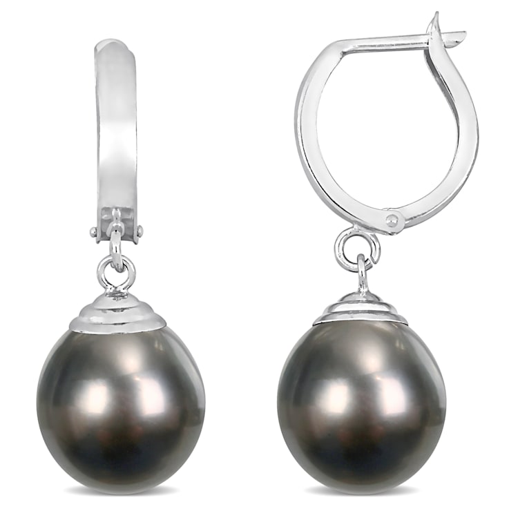 9-9.5MM Tahitian Cultured Pearl Drop Earrings in 14K White Gold