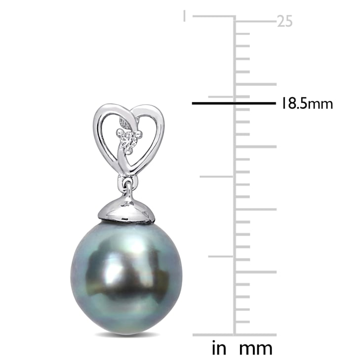 8-9MM Black Tahitian Cultured Pearl and White Topaz Drop Earrings in
Sterling Silver