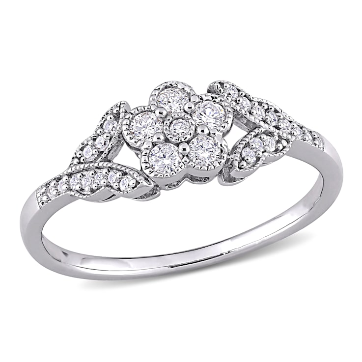 1/4 CT TW Diamond Floral Ring in Sterling Silver