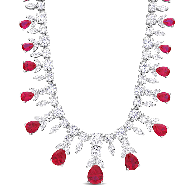 63 4/5 CT TGW Created Ruby and Created White Sapphire Necklace in
Sterling Silver