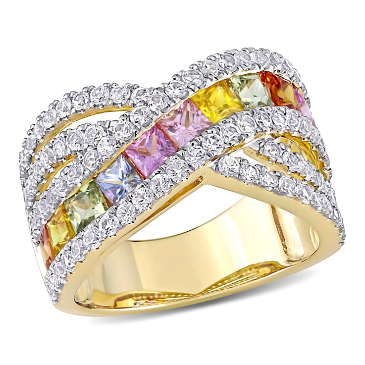 3 3/4 CT TGW Multi-Color Sapphire Crisscross Ring in 14K Yellow Gold