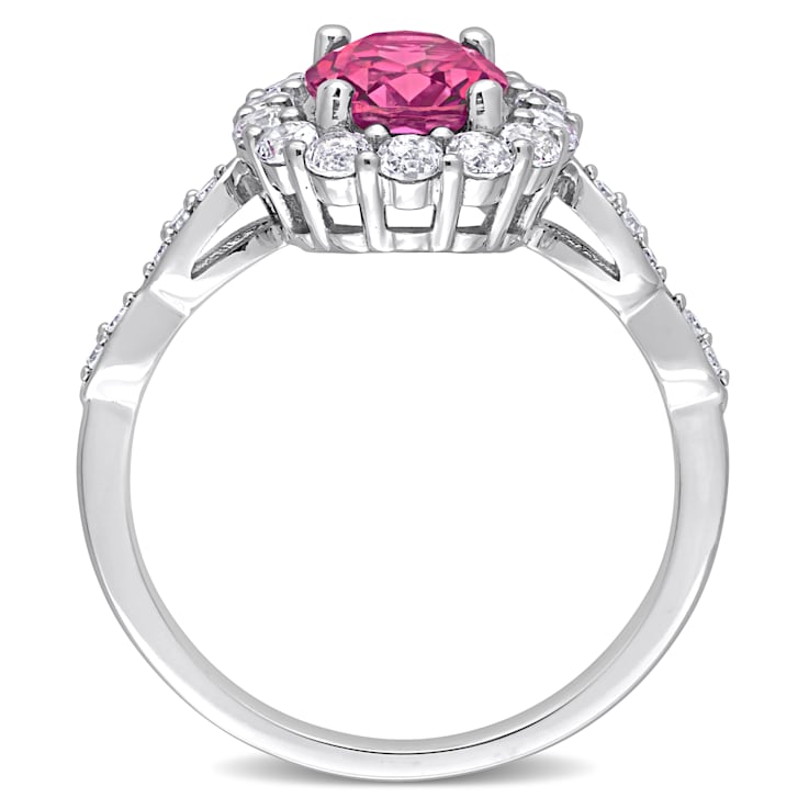 2 1/10 CT TGW Pink Topaz and Diamond Accent Halo Ring in 10K White Gold