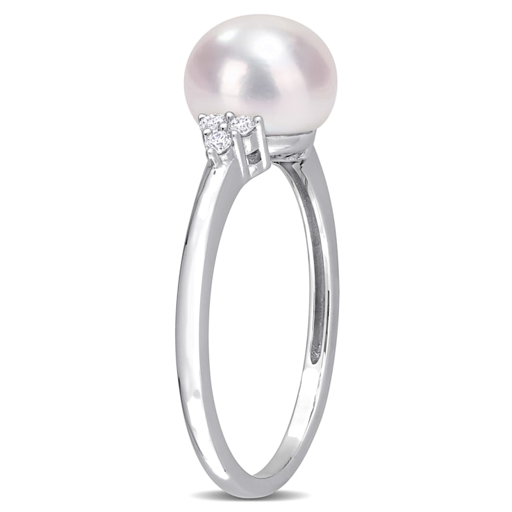 7.5-8MM Freshwater Cultured Pearl and 1/10 CT TGW White Cubic Zirconia
Ring in Sterling Silver